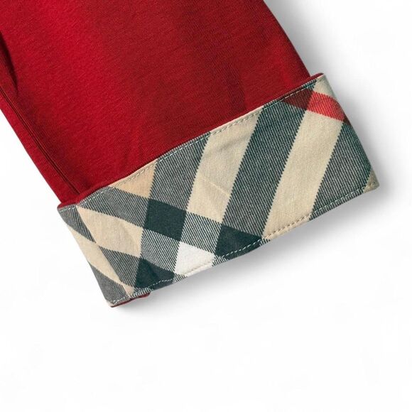 Burberry Brit y2K Preppy Red 3/4 Sleeve Tee Nova Check Cuff 100% Cotton sz XL - Picture 6 of 10